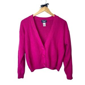 Vintage Best American Clothing Sweater Cardigan Large Bright Pink Barbie